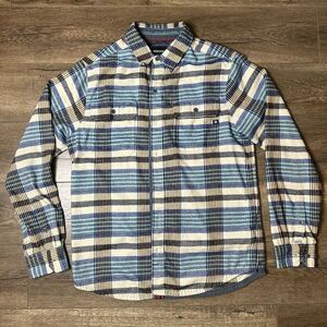 Marmot Mens Size Medium Flannel Shirt Blue Cream Midweight Long Sleeve Button Up